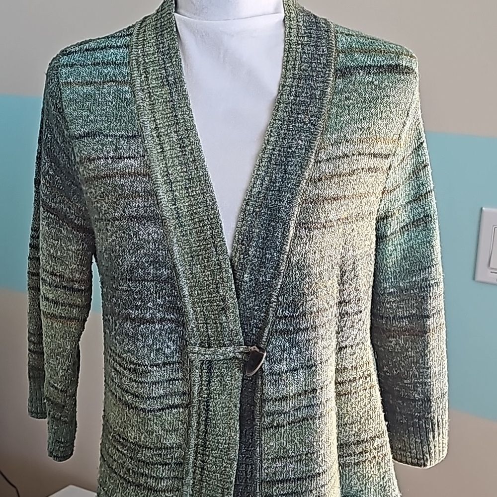 CJ banks marbled green/ brown 3/4 sleeve cardigan sweater size medium